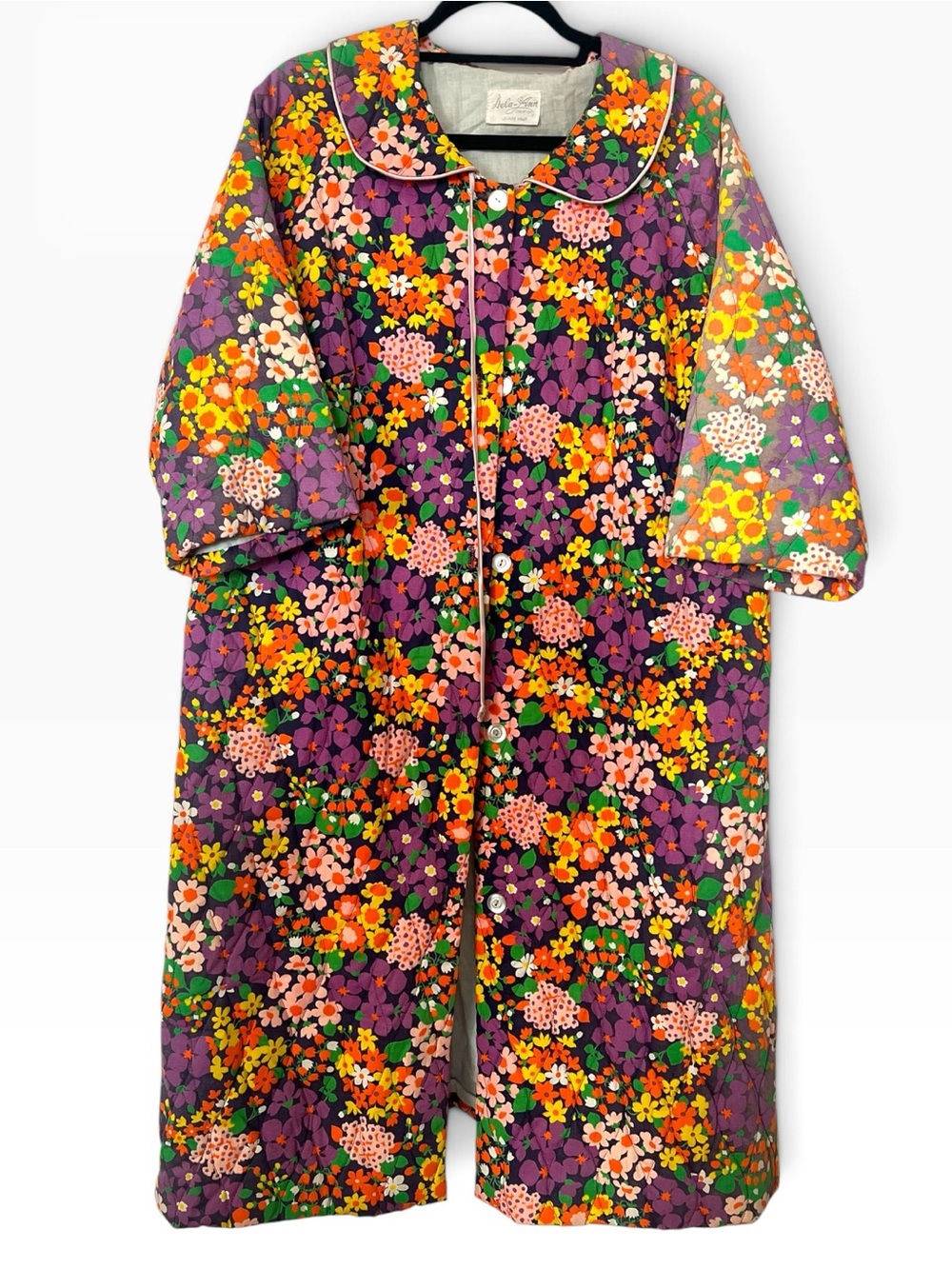 Vintage Floral Quilted Puffer Coat - Purple, Orange, Pink, Green